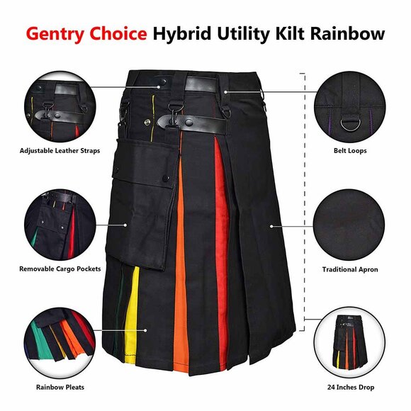 Men’s Rainbow Hybrid Utility Kilt  Cargo Style, Christmas & Boxing Day Gift - Picture 9 of 10